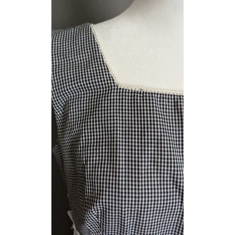 vtg 90s Gingham Dress Sheath Women 6 8 black White Check Crochet Y2k Mini - Picture 14 of 16